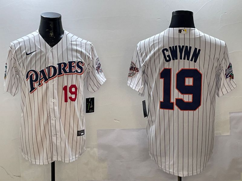 Men San Diego Padres #19 Gwynn White Stripe Throwback Game Nike 2025 MLB Jersey style 4265